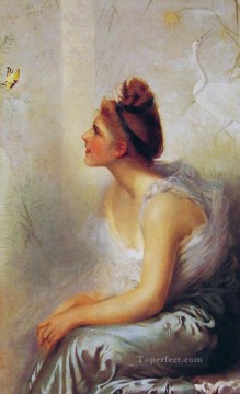 ヴィットリオ・マッテオ・コルコス Painting - 美女と蝶の女 ヴィットリオ・マッテオ・コルコス